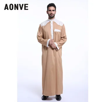 

Aonve Men Fashion Abaya Muslim Hombre Long Sleeve Thobe Saudi Arabic Islamic Robe Color Block Homme Kaftan Islam Gentleman Dress