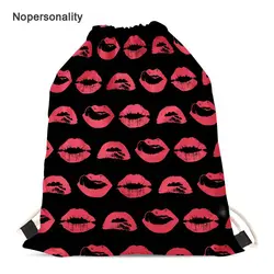 Nopersonality Прохладный Drawstring Для женщин рюкзак принт губ школьные рюкзаки для девочек Повседневное Сумки на завязках для путешествий большой