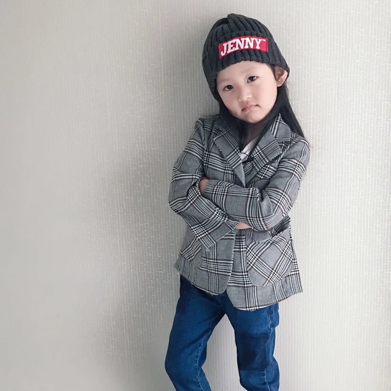 Vintage Korea Baby Girl Boys Blazer Jackets Classic Plaid Coat Outerwear jacket for kids girl Casaco Menina Children Clothes (3)