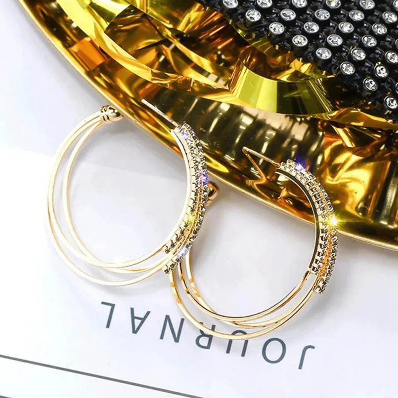 Модные с-образные круглые серьги-кольца для женщин и девочек, НОВЫЕ геометрические круглые серьги с кристаллами, вечерние ювелирные изделия, подарок