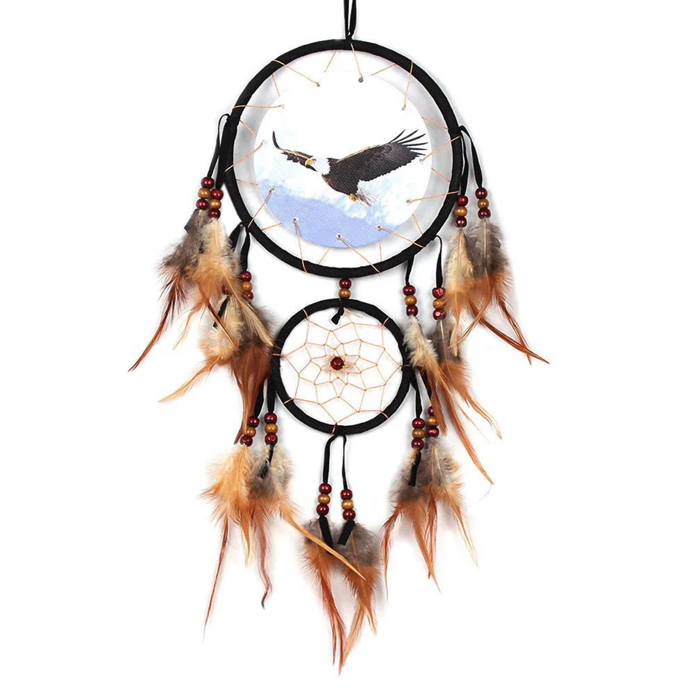 Handmade Wolf Pattern Feather w// Beads Dream Catcher Wall Hanging Decor