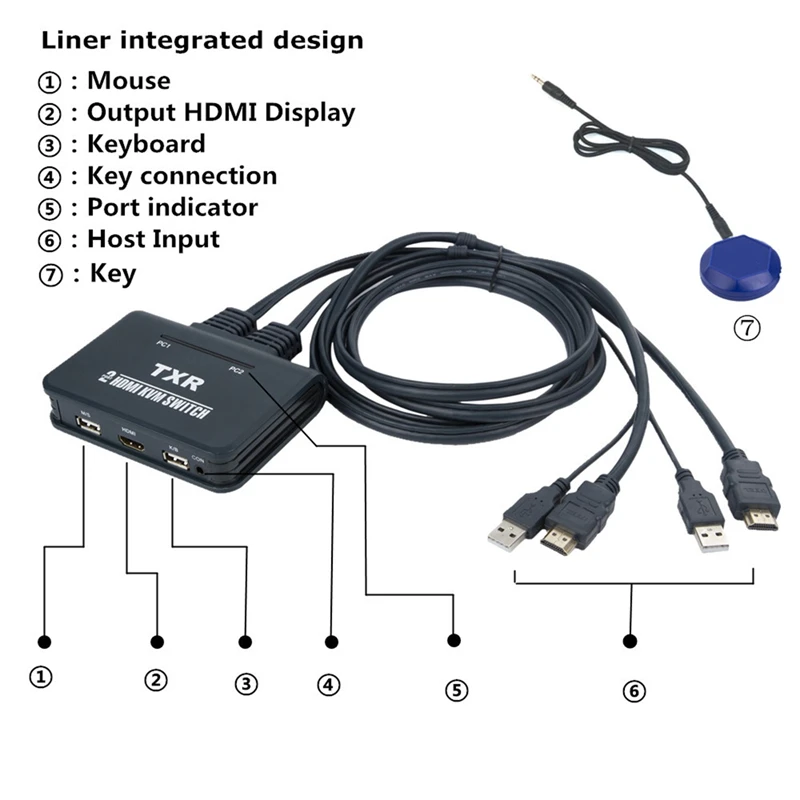 С 2 портами HDMI KVM переключатель с кабелем расширение до 50 метров EL-21UHC переключатель Встроенный кабель с разрешением 4K поддерживает различные USB устройство