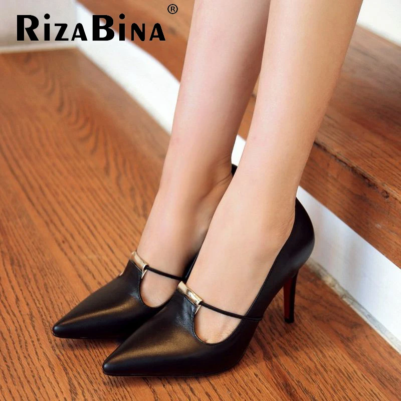 

women pointed toe real genuine leather  high heel shoes brand sexy heels fashion pumps heeled shoes size 34-39 R08686