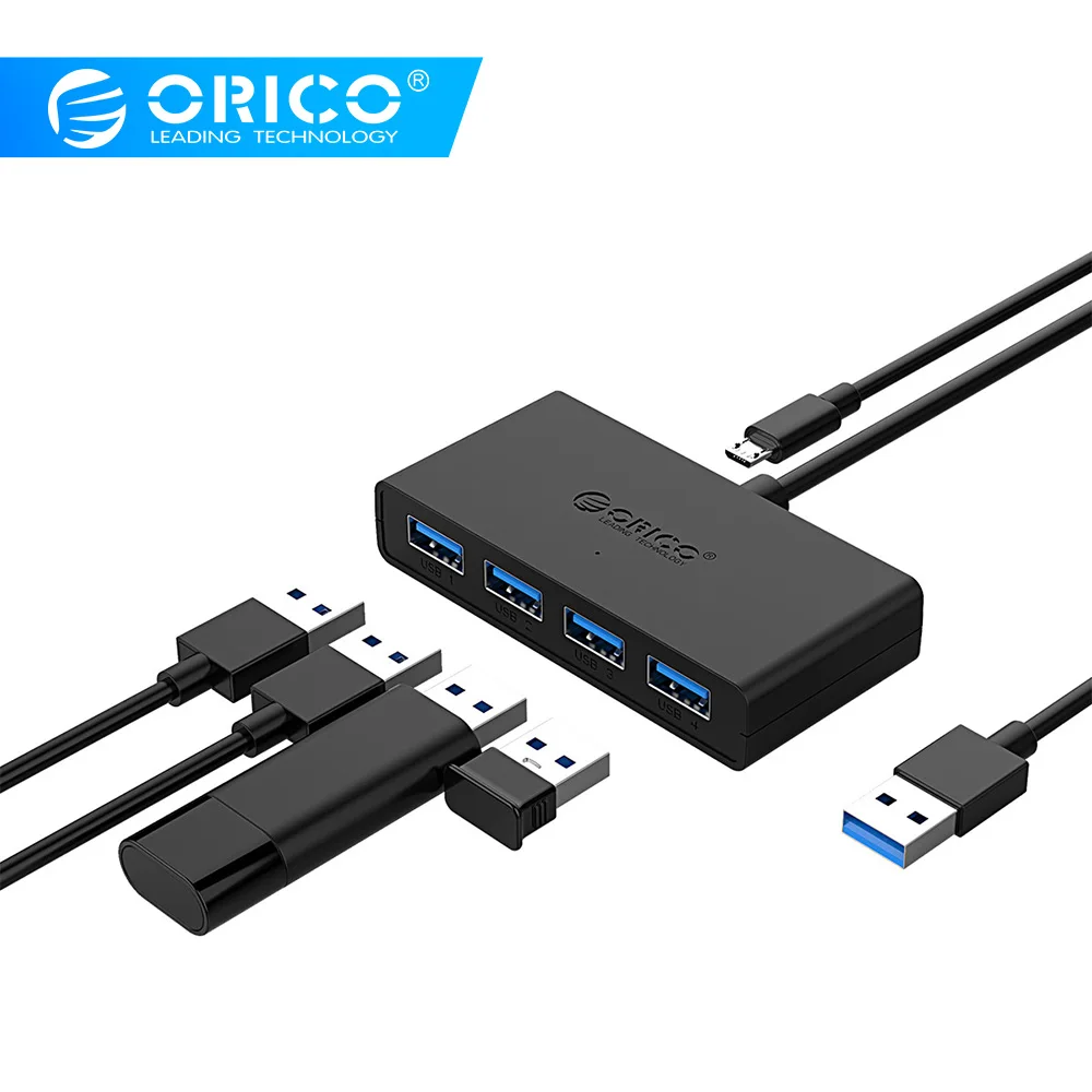 Orico Mini Usb 30 Hub 4 Port Power Supply Otg With Micro Usb Power