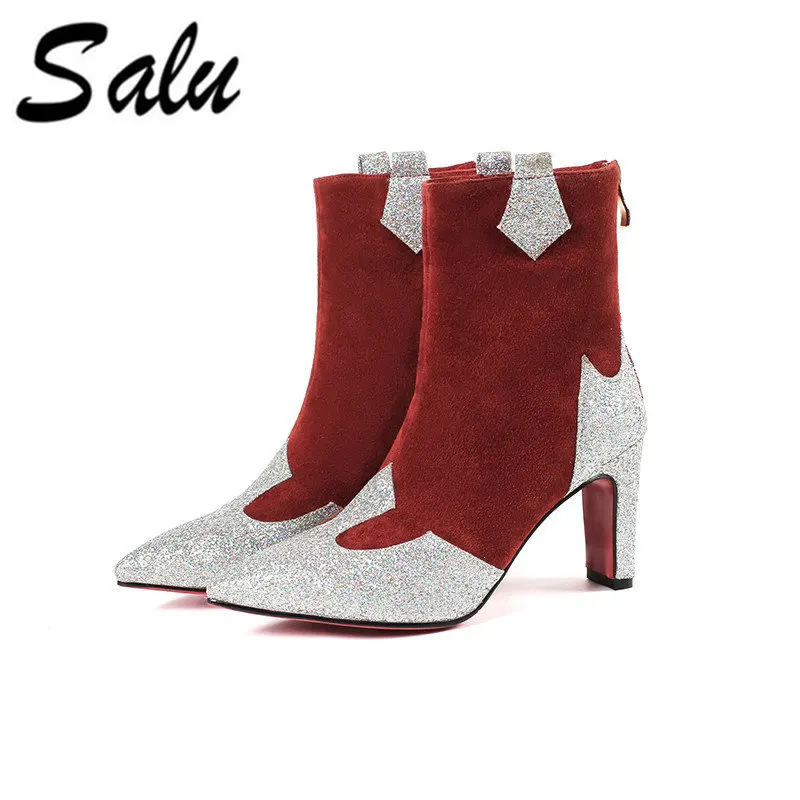 Conception Talon Salu Sexy Femmes Bottes Haut Rouge Style Chaussures OkuZXPi