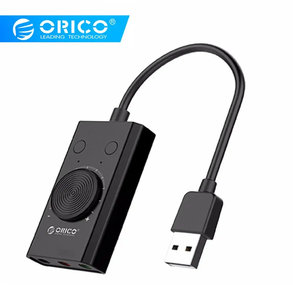 ORICO, звуковая карта, внешний USB интерфейс, 3,5 мм, стерео микрофон, аудио, регулировка громкости, бесплатный адаптер для привода, для ноутбука, PS4, головной убор