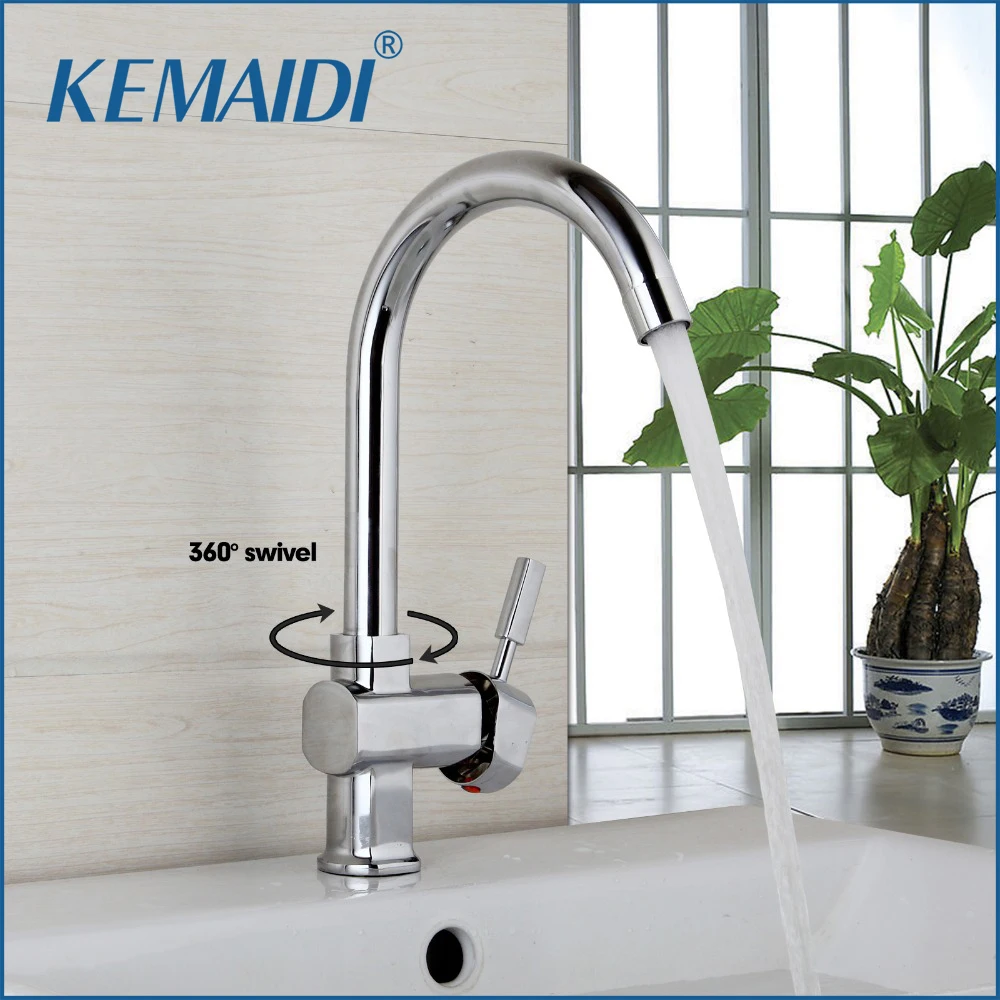 

KEMAIDI New 360 Swivel New Design Kitchen Sink Faucet Deck Mounted Taps Polish Chrome Finish Hot & Cold Water Mixer Stream Spout