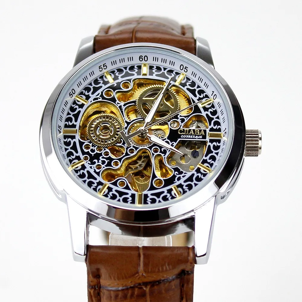 Classic Famous Brand CJIABA Mens Luxury Skeleton Hollow Out Mechanical