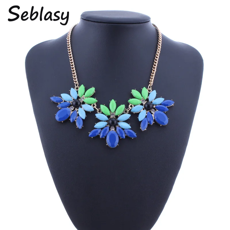 

Seblasy New Collier Femme Gold Color Acrylic Leaves Crystal Flowers Necklaces & Pendants Statement Choker Necklaces For Women