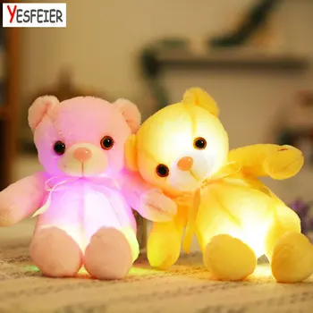 

Yesfeier 32CM Cute Baby Birthday Gift stuffed plush kids toys Colorful Glowing Bear Plush Toy Flashing Light Luminous Bear Doll