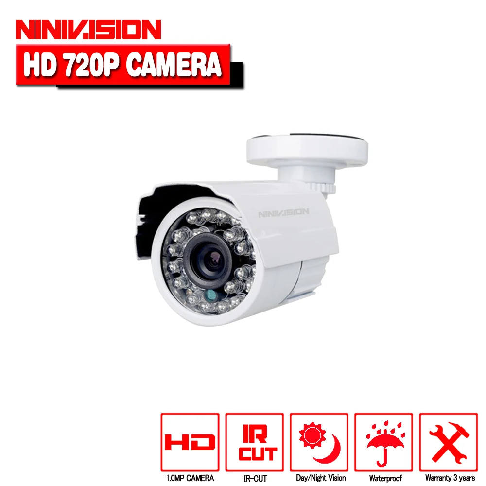 NINIVISION HD AHD 720 P HD 1.0MP пуля Камера видеонаблюдения в помещении на открытом воздухе безопасности ИК-24 Ночное видение белый для безопасности