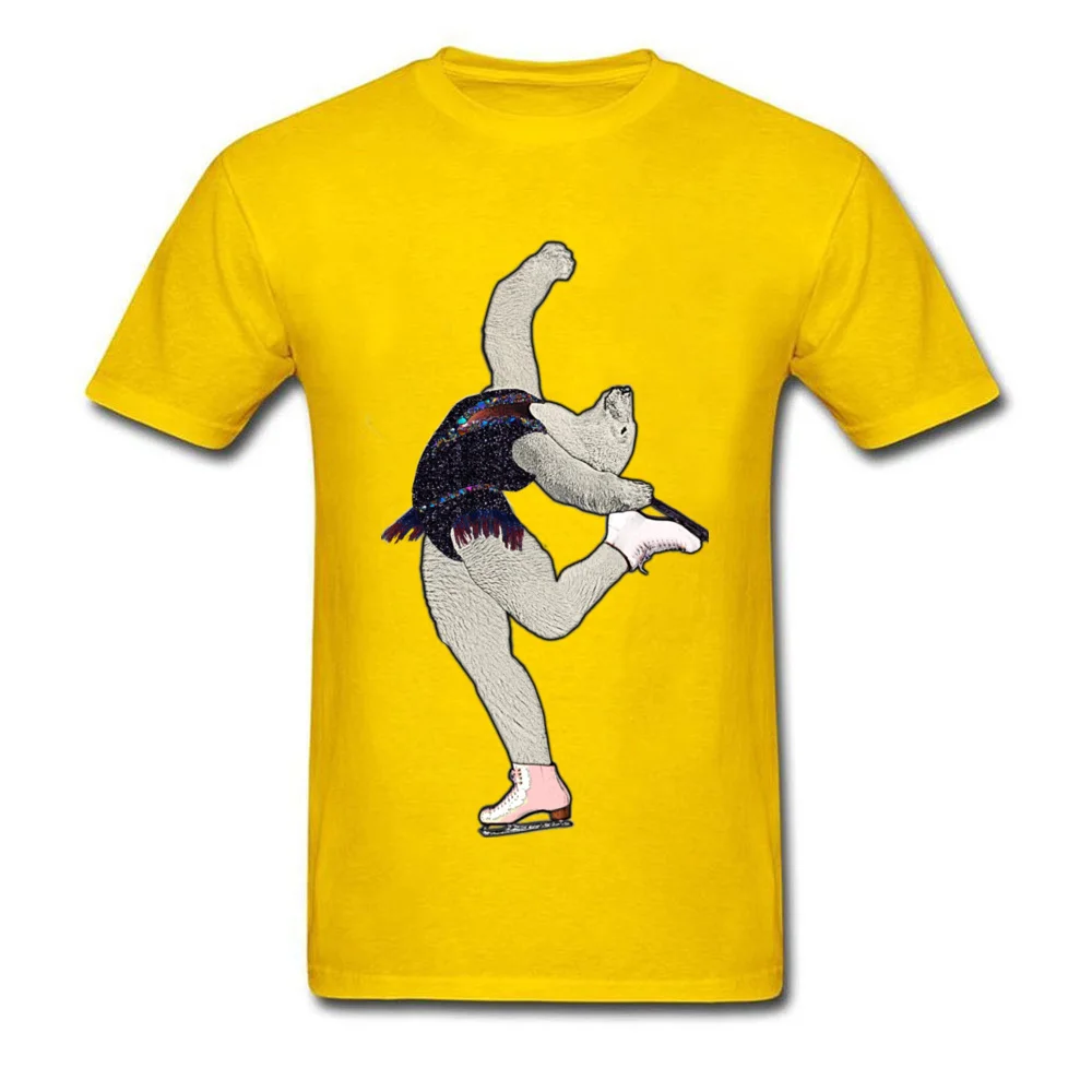 Bear Ice skating 2018 Birthday Tops & Tees O-Neck Pure Cotton Short Sleeve Top T-shirts for Men Tee Shirts Summer Fall Bear Ice skating yellow
