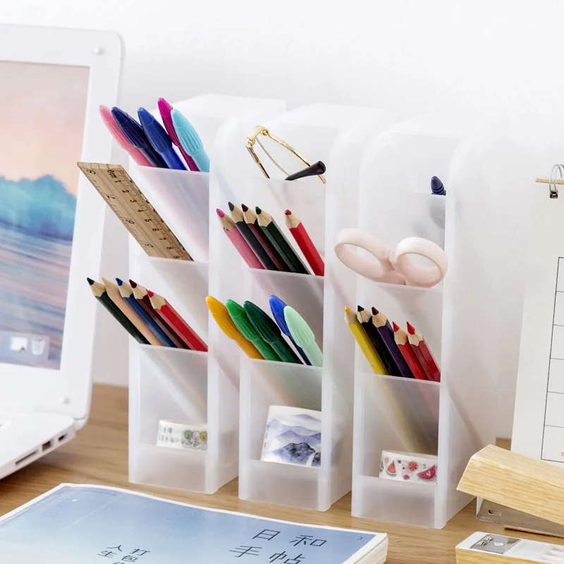

Simple and Transparent Matte Oblique Pen Holder Office Desk Storage Box Student Desk Stationery Rack