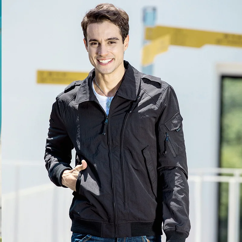 Mens Pilot Jackets New Spring Autumn Solid Fashion Coats Turn down Collar Male Casual Slim 