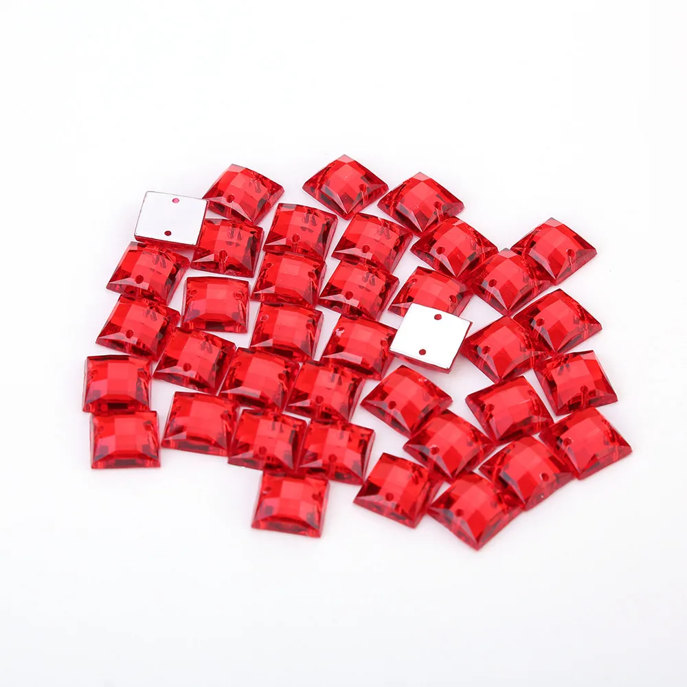 TPSMOC 10 мм квадратной формы высокое качество акрил пришить стразы с двумя отверстиями плоские бусины diy аксессуары для одежды - Цвет: Red