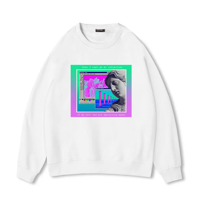 2018 جديد أزياء النساء البلوفرات vaporwave نعرفكم الجمالية البلوفرات جمع ديفيد طباعة Crewneck المتناثرة عارضة البلوز