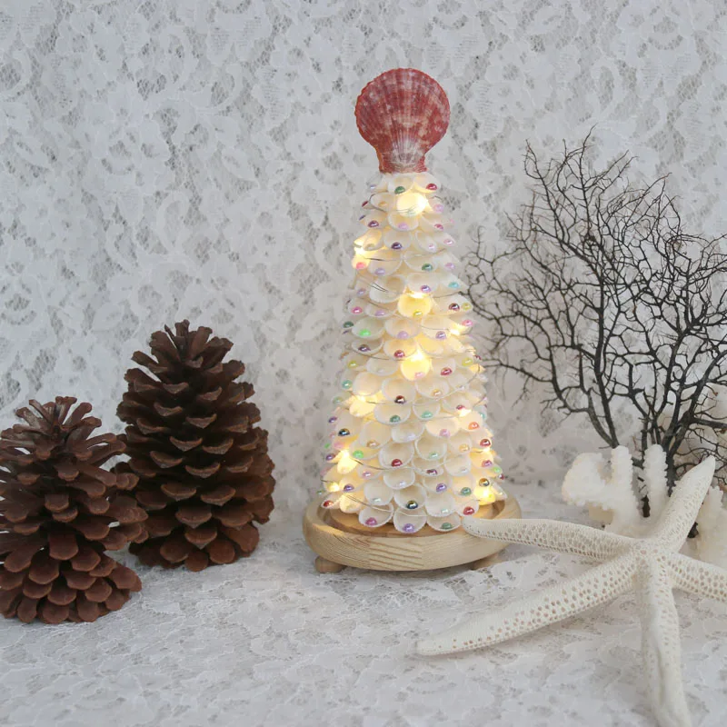 

Free Shipping(1set/lot)LED With Pearl Cockle Christmas Tree Natural Shell Conch Beach Wedding Decor Handmade Coastal Home Decor