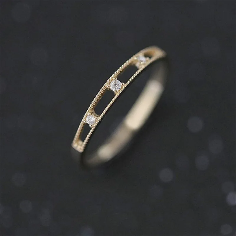 Female Zircon Ring Wedding Jewelry Gold Color Hollow out Design Crystal Rhinestone Rings for Women Gifts bague femme C25