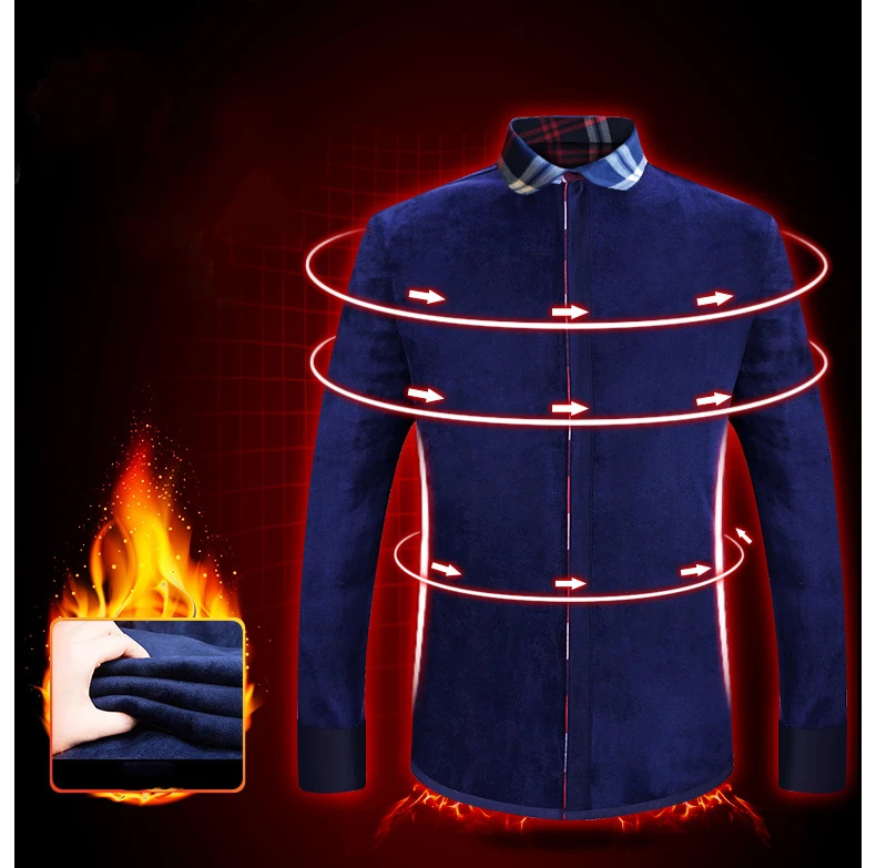 Goede 2019 Fashion Mannen Winter Warm Pluche Slanke Shirts 24 Kleuren Gestreepte Plaid Print Blouse Voor Mannen Casual Retro Kleding size M 5Xl