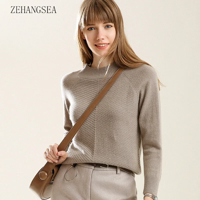 ZEHANGSEA-Autumn winter sweater 18 new half-high collar twill women's sweater classic 7 color simple female bottoming shirt