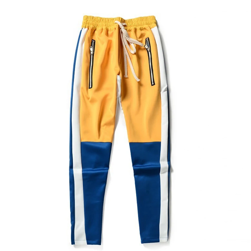 Мужские боковые карманы на молнии мужские спортивные штаны для бега Ретро Сращивание Цвет дизайн брюки для мужчин досуг брюки одежда