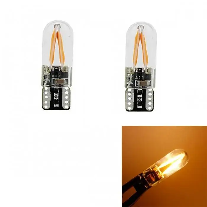 

T10 2 COB LED W5W 194 2W 3000K Light-emitting diode Automotive filament Warm White Light Indicator Lamps (2 PCS)