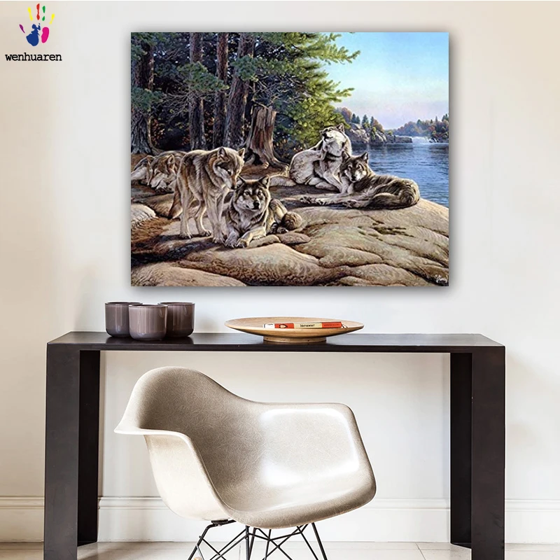 

DIY colorings pictures by numbers with colors The wolves picture drawing painting by numbers framed Home