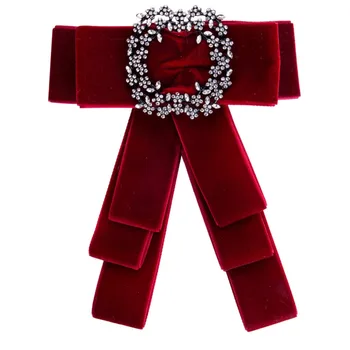 

Fashion Exaggerated Rhinestone Dress Shirt velvet Brooches Pin Bow Tie Dress Collar Jewelry Accessories Wholesale