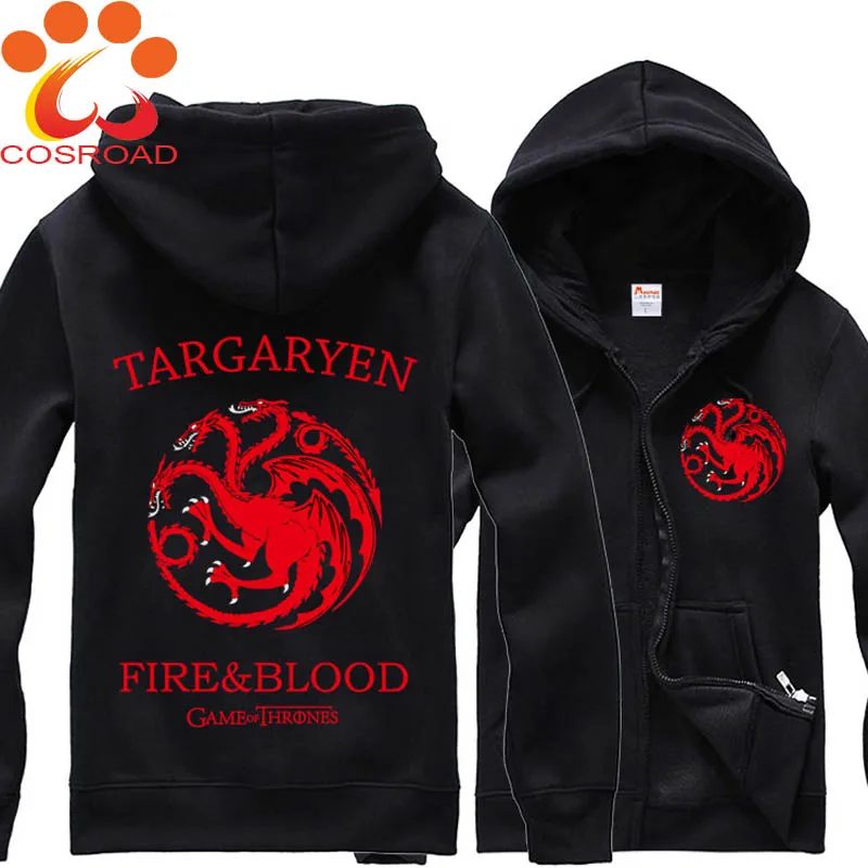 Cosroad Costumes Targaryen Hoodies Game of Thrones Cosplay Stark Spring Autumn Hooded Zipper Sweatshirt Jacket Coats