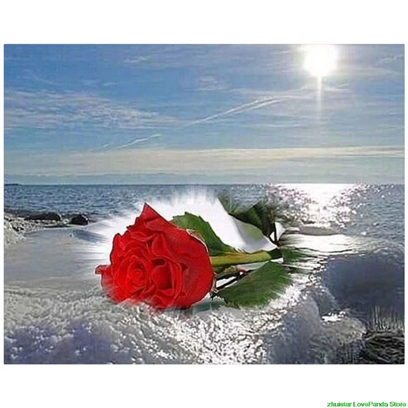 

diamond painting seascape Red rose seaside diamond embroidery sale diamond painting accessories rhinestones pictures