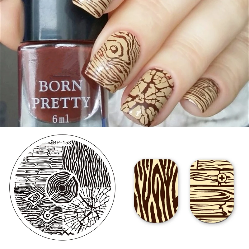 

BORN PRETTY Tree Ring Design Round Nail Stamping Plate Wood Grain Image Manicure Plate Nail Art Printing Stencil Tool BP-158