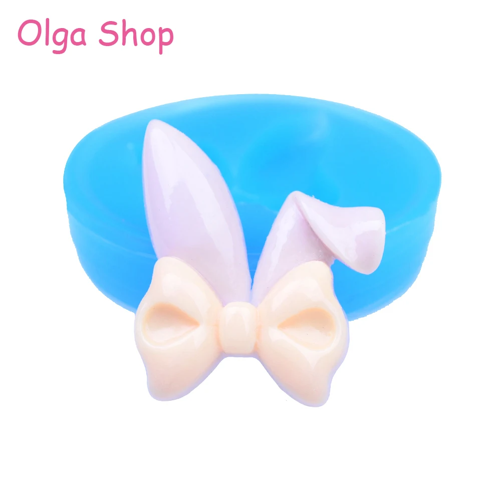 FYL012 40.9mm Easter Bunny Rabbit Ears with Bowknot Silicone Mold for
