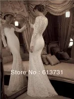 Wholesale 2013 New Arrival Sexy High Neck Long Lace Sleeve Ivory Mermaid Bridal Dresses Wedding Gown Sweep Train B01135