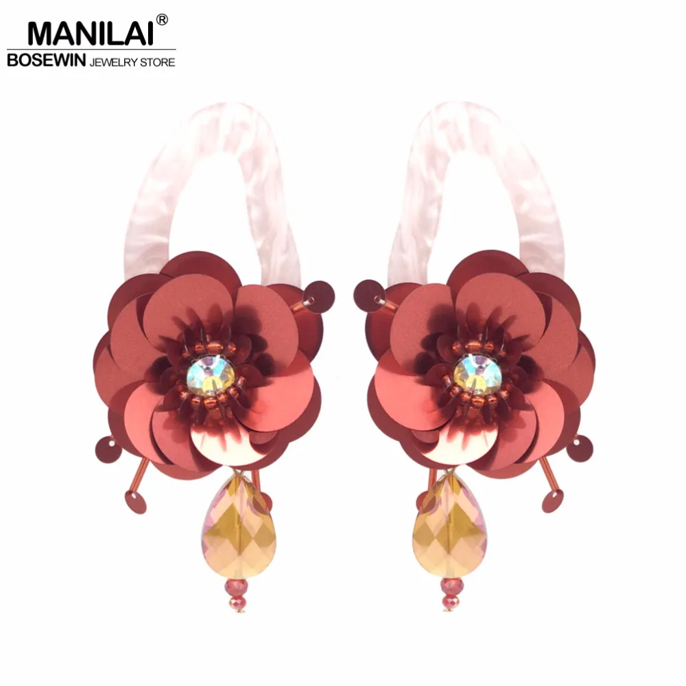 

MANILAI Brand Boho Big Flower Statement Earrings For Women Fashion Jewelry Geometric Acrylic Sequin Crystal Drop Earring Ethnic