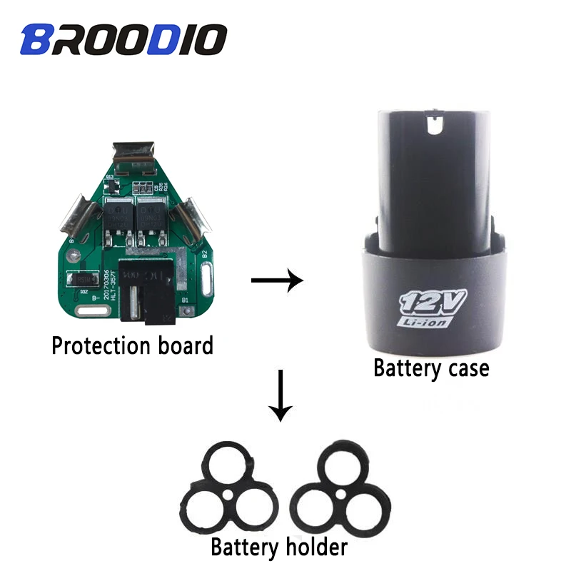 

3S 12V DC Electric Tools Hand 18650 Lithium Drill Power Li-ion Battery Protection Board+Pack Case Shell Bracket PCB BMS Circuit