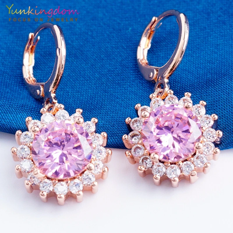 

Yunkingdom Sun Flower Pink Round Cubic Zirconia Wedding Drop Earrings for Women