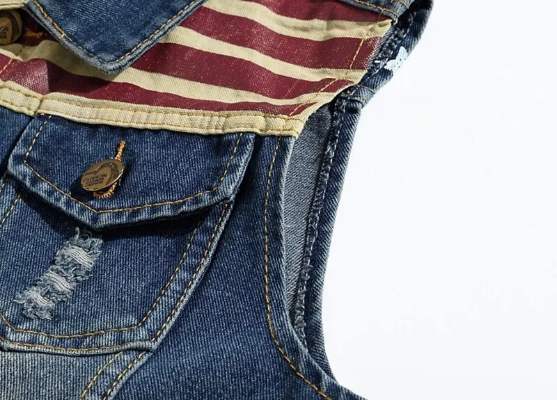 Litthing Men Denim Jeans Vest Coat National Flag Sleeveless Jacket Male Streetwear Cowboy Pocketed Waistcoat Jacket Litthing Men Denim Jeans Vest Coat National Flag Sleeveless Jacket Male Streetwear Cowboy Pocketed Waistcoat Jacket