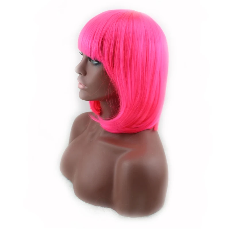 

QQXCAIW Short Bob Straight Cosplay Party Costume Rose Pink 40 Cm Synthetic Hair Wigs