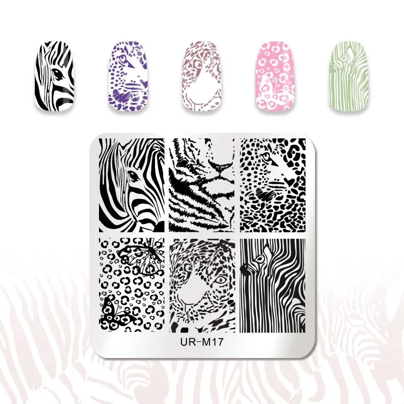 Ur Sugar ногтей штамповки пластины мода кружева цветок Животных Фестиваль полосы шаблон Шаблоны Дизайн для лака ногтей штамп
