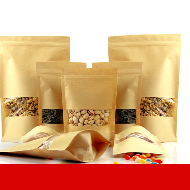 100pcs/lot 16cm*22cm+4cm Bottom *140mic High Quality Food Self Adhesive Bags Kraft Paper Stand