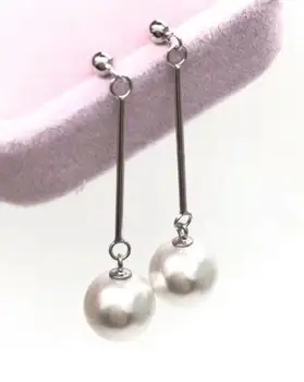 

free shipping>>>>noble jewelry 10-11mm Freshwater round white pearl earring 925silver