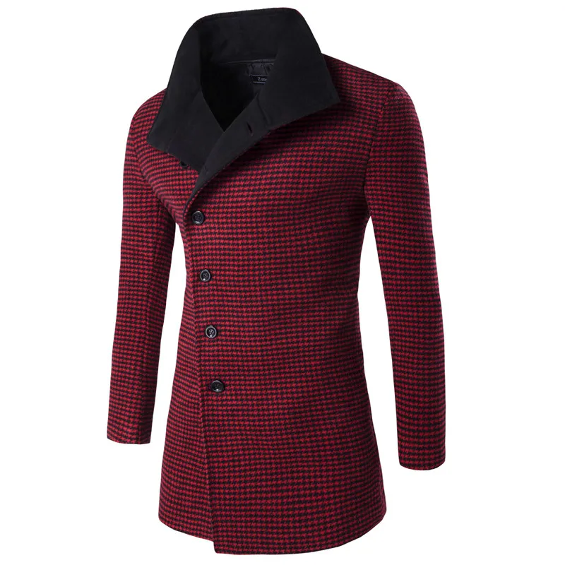 2016 Winter Trench Coat Men Big Collar Outerwear Swallow Gird Pattern