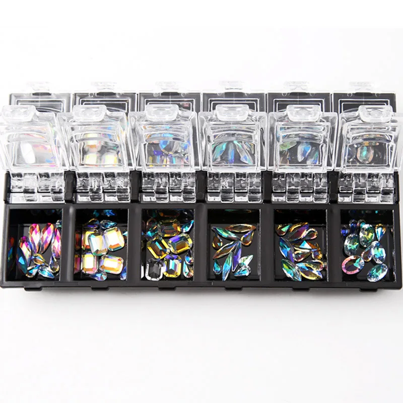  12 Box/Set 3D Nail Art Colorful Clear Crystal Mixed Size Lady Nails Tips Decals Decoration With Sto