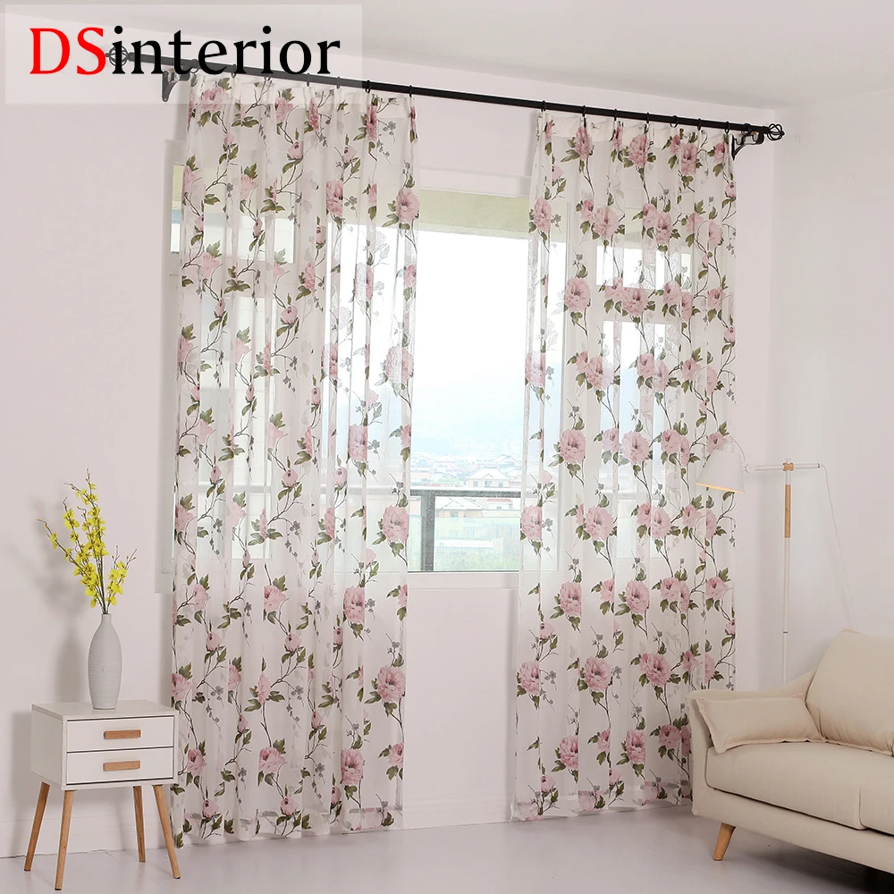 DSinterior Flower design pastoral tulle sheer curtain for bedroom or living room window