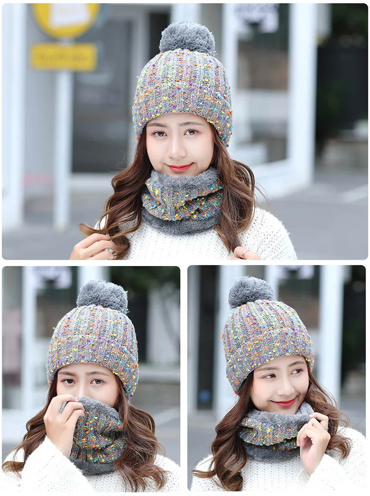 Ymsaid Модный женский теплый зимний комплект для девушек шапки с шарфом шейный платок высокое качество Балаклава вязаная шапка