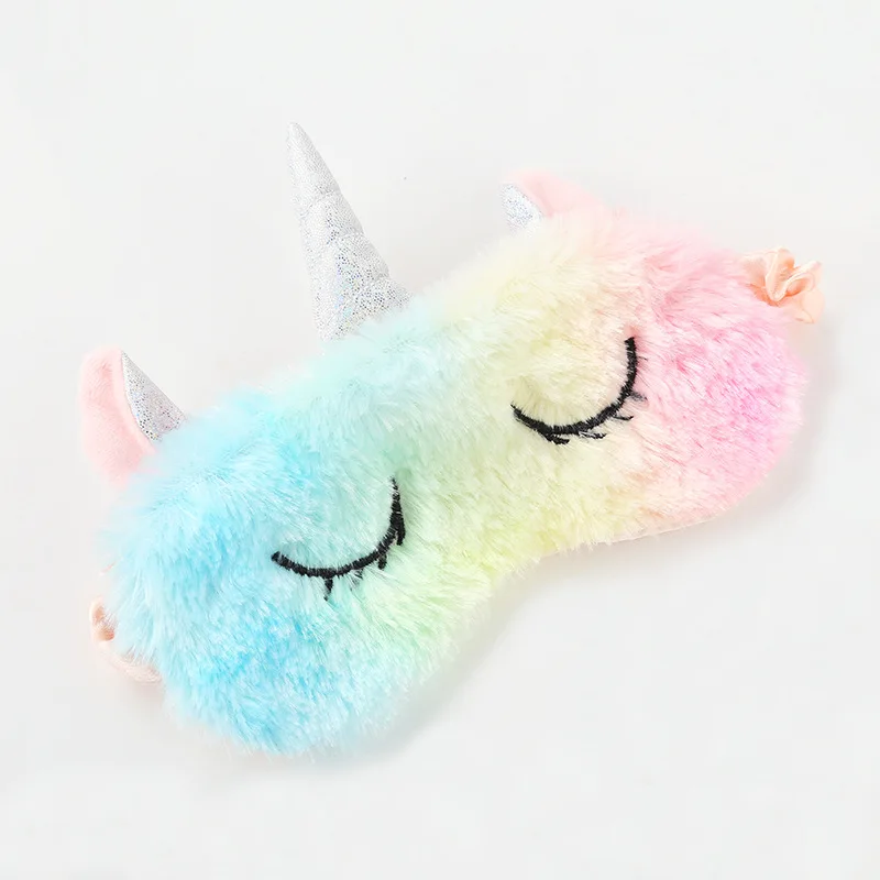 KESYOO Plush Unicorn Horn Sleeping Mask Cute Animal Rainbow Eye Cover for Travel Nap Night Blindfold for Adults Kids