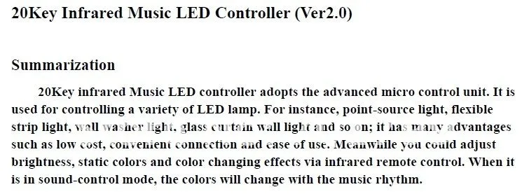 20key ИК-подсветкой музыкальный контроллер, DC12-24V вход, MAX 216 Вт выход, 9 каналов