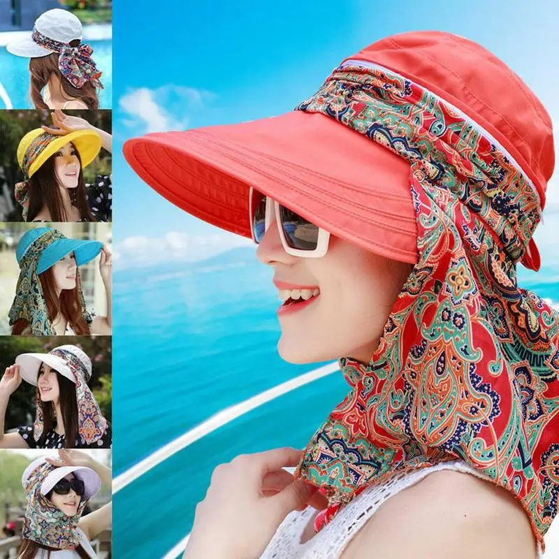 جديد أزياء المرأة الصيف في الهواء الطلق ركوب المضادة للأشعة فوق البنفسجية قبعة الشمس الشاطئ طوي واقية من الشمس الزهور طباعة قبعات الرقبة الو... جديد أزياء المرأة الصيف في الهواء الطلق ركوب المضادة للأشعة فوق البنفسجية قبعة الشمس الشاطئ طوي واقية من الشمس الزهور طباعة قبعات الرقبة الو...