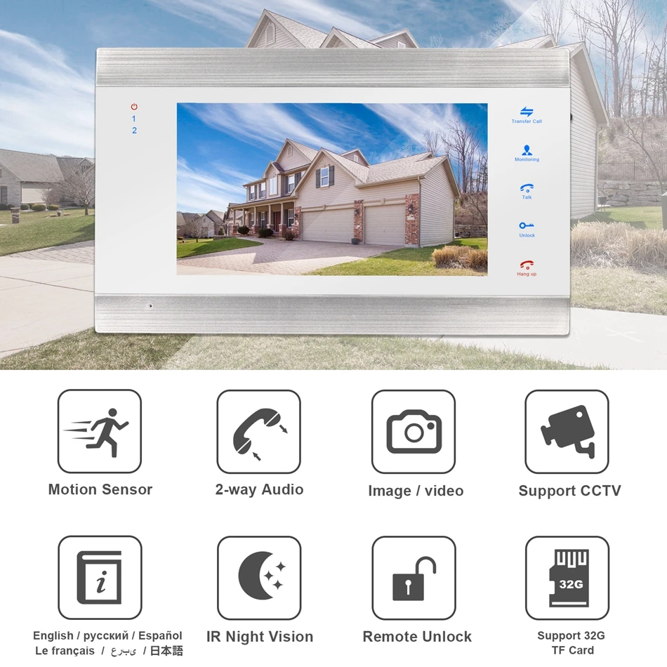 Online Homefong vídeo puerta teléfono con cable 7 pulgadas HD Monitor con detección de movimiento grabación soporte CCTV cámara para el intercomunicador de vídeo doméstico sistema de