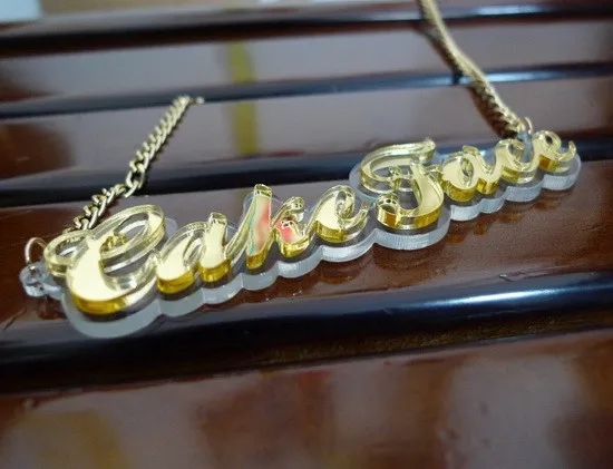 Персональное имя ожерелье на заказ ювелирные изделия лазерная резка акриловый подарок Kitsch именная пластина монограмма день рождения девушки блестки